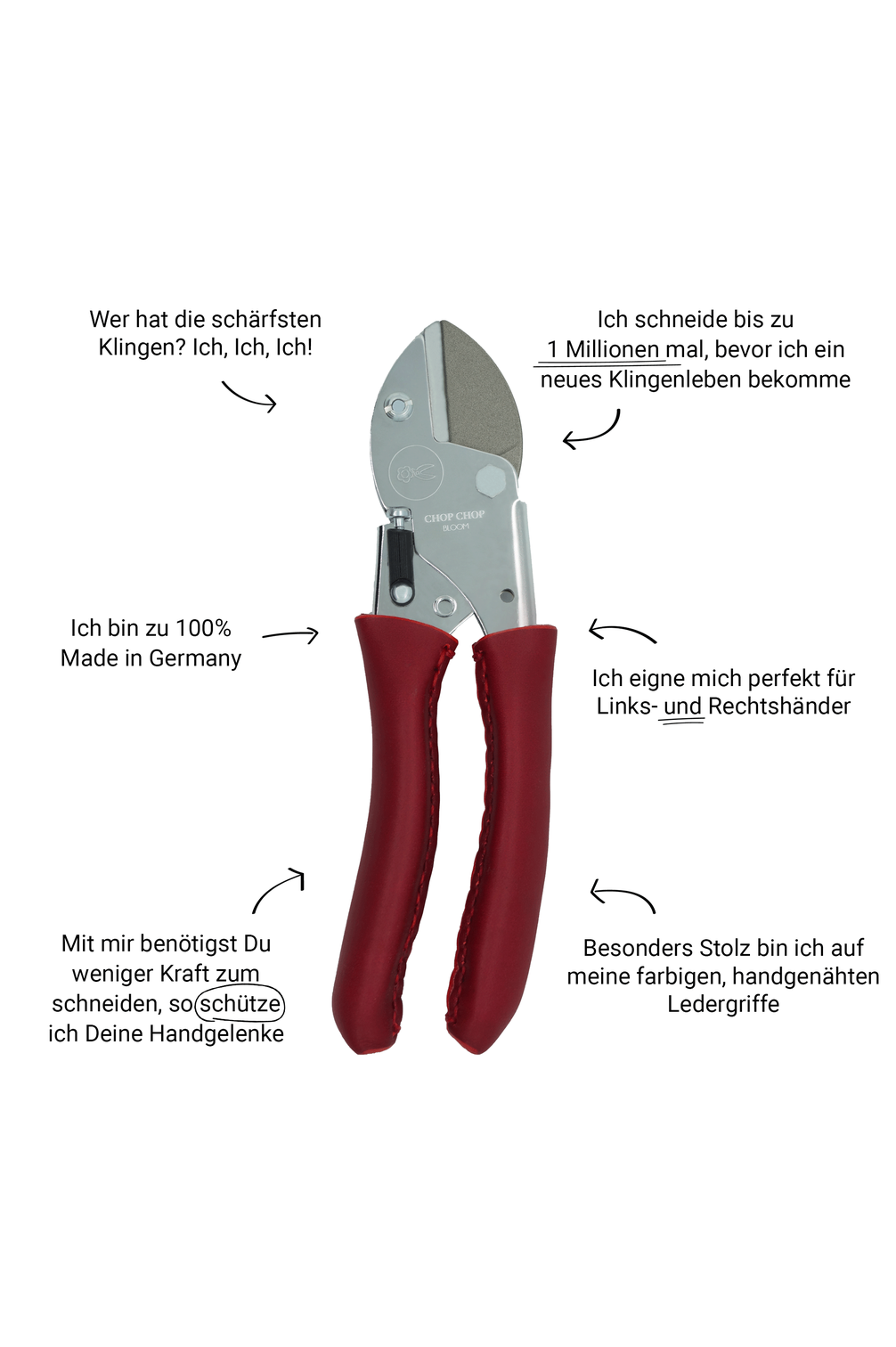 Gartenschere "Chili Pepper" von Chop Chop Bloom mit Produktdetails und Eigenschaften.