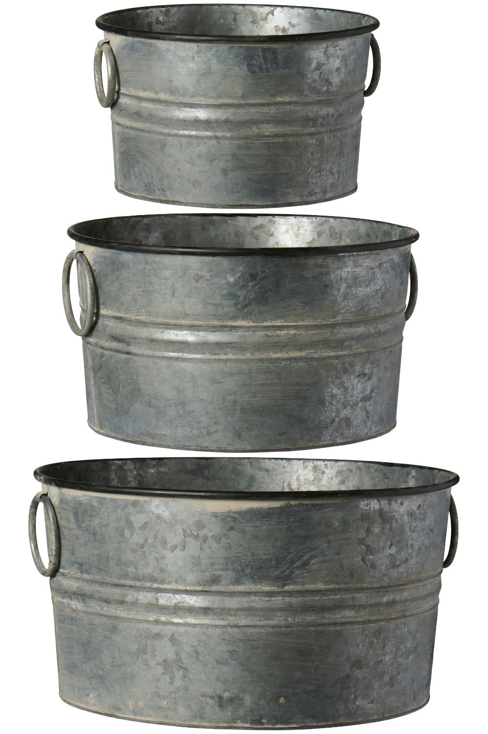 Topfsatz Urban Garden rund aus Metall im 3er-Set mit seitlichen Henkeln.