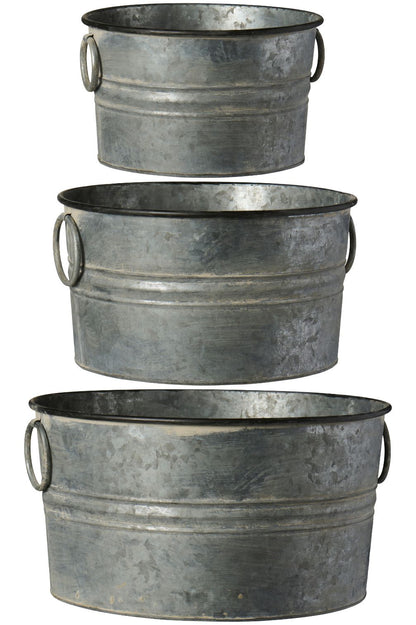 Topfsatz Urban Garden rund aus Metall im 3er-Set mit seitlichen Henkeln.